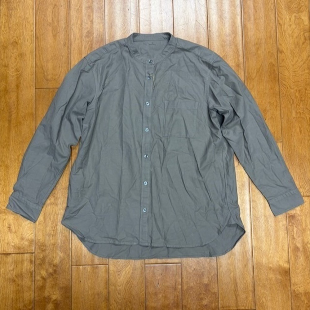 MUJI Band Collar Shirt Unisex *L Brown Cotton Button Up Long Sleeve Minimalist